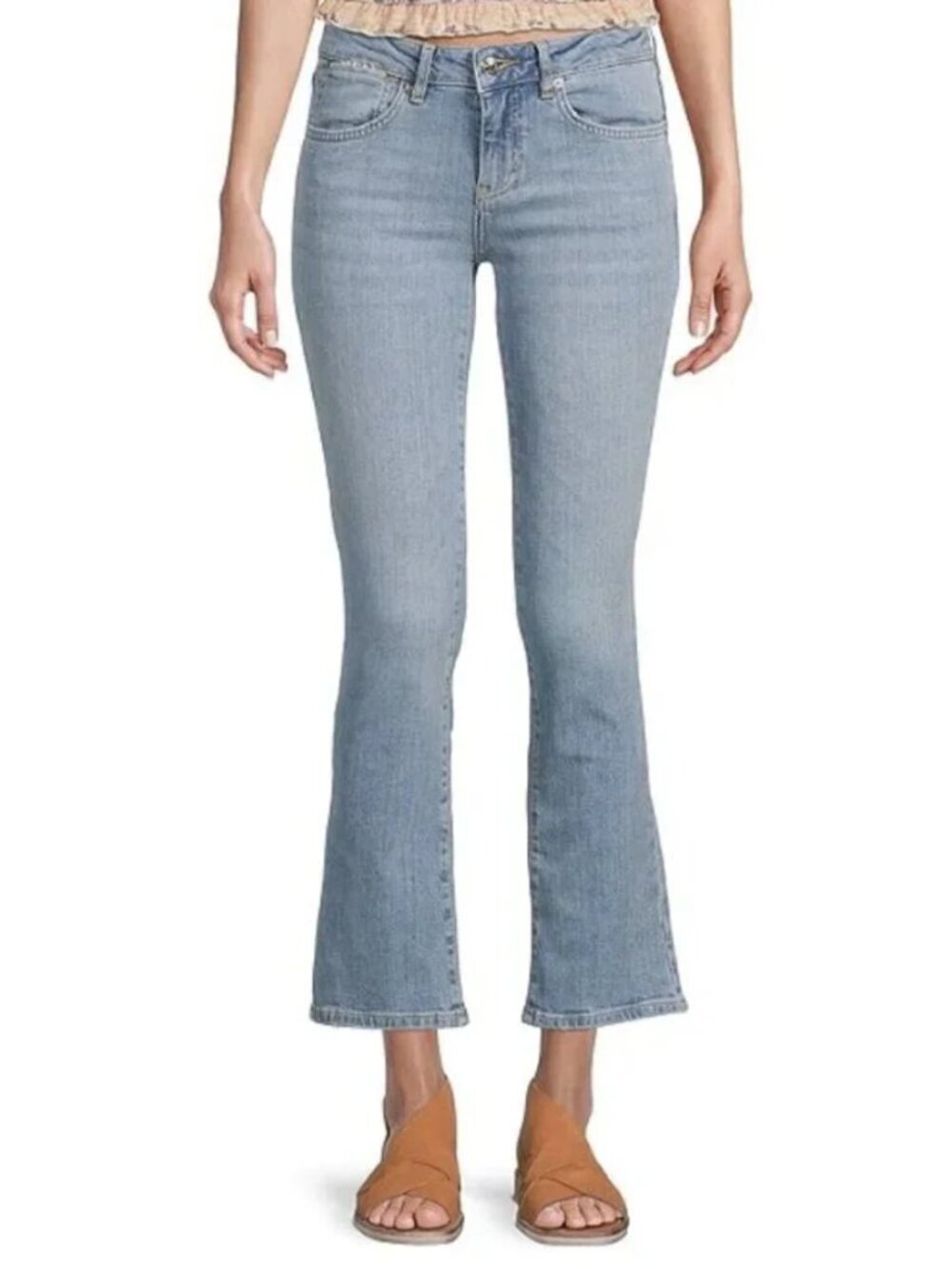 We the Free / Free People Liv Crop Flare Leg Mid Rise Jeans in Etna Blue NWT